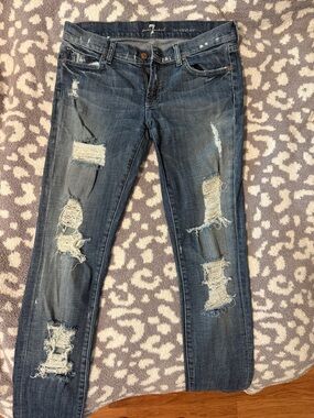 Distressed Women's Dark Blue Ripped Jeans